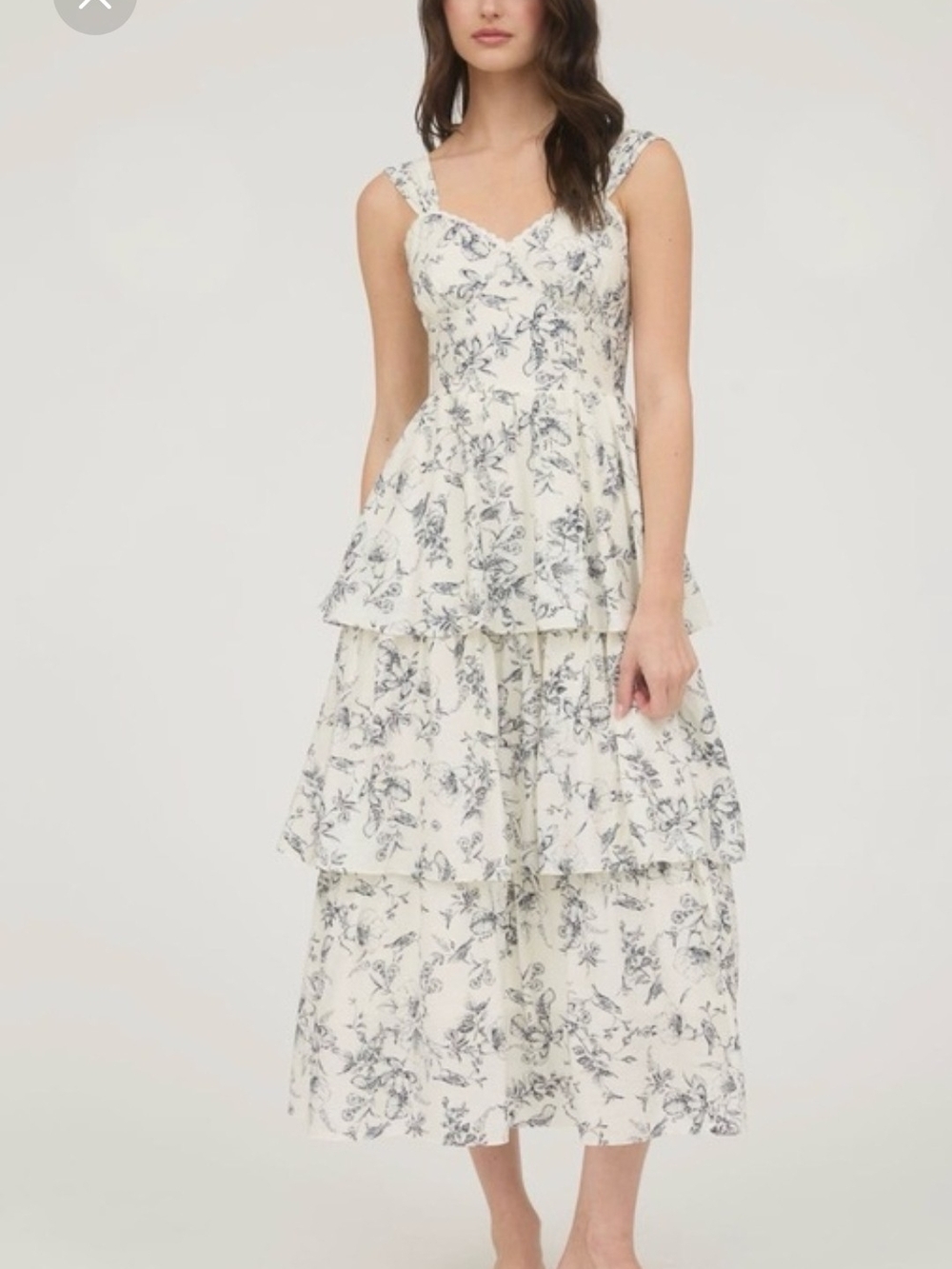 Sweetheart Tiered Maxi Dress in Cream with Black Floral. NWOT